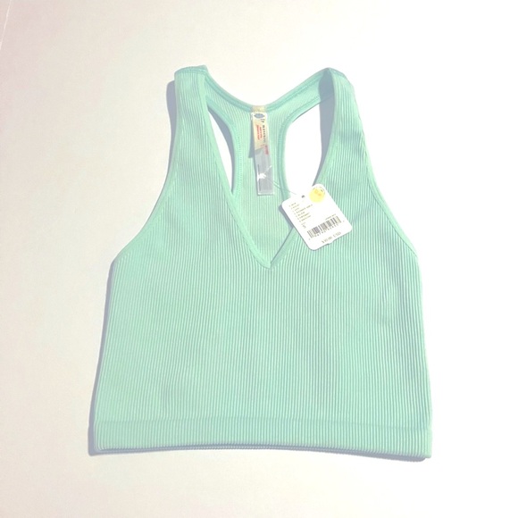 006.Free People Free Throw Washed Aqua Crop ripped top NWT - Picture 2 of 8